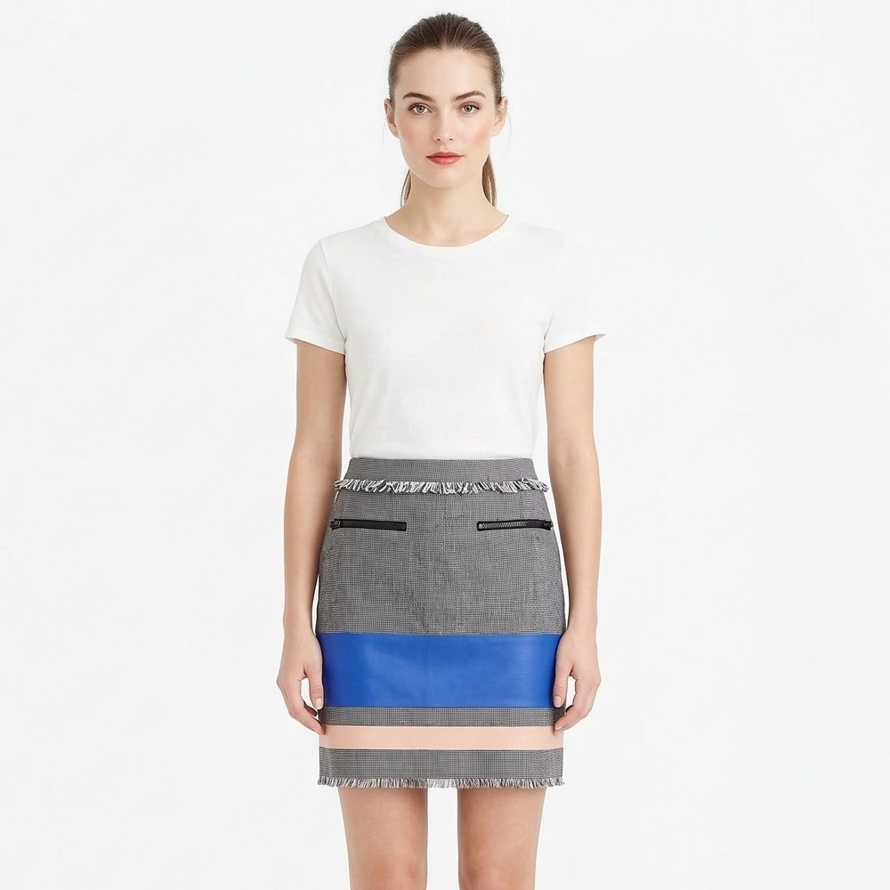 Endless Rose Women's Small Black Check Frayed Hem Trendy Peach Stripe Mini Skirt